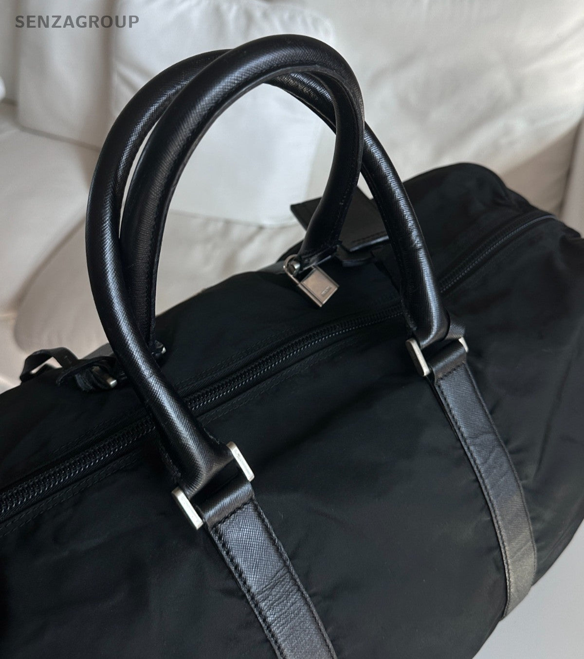 Prada Travel Bag Top Handle Shoulder Crossbody Bag Black Unisex Adults