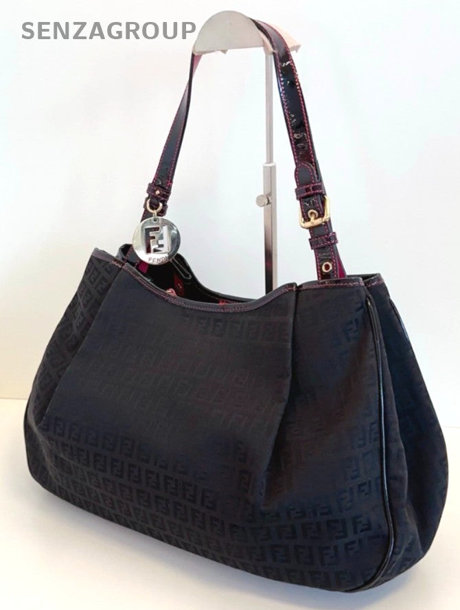 Fendi Monogram Canvas tote Top Handle Shoudler bag Black Women