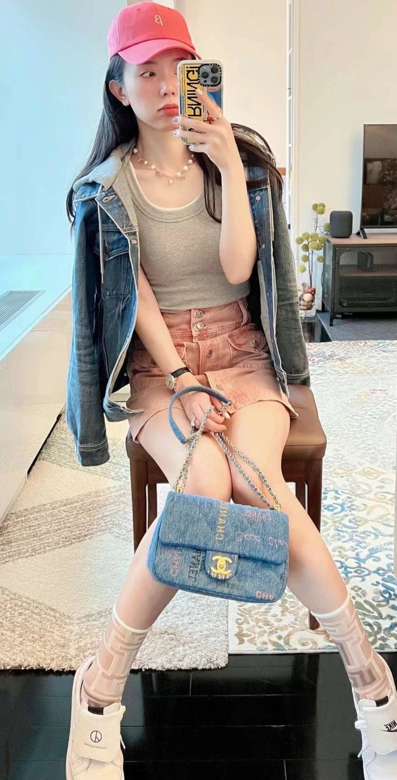 CHANEL CF Mini Graffiti Denim Crossbody Bag For Women