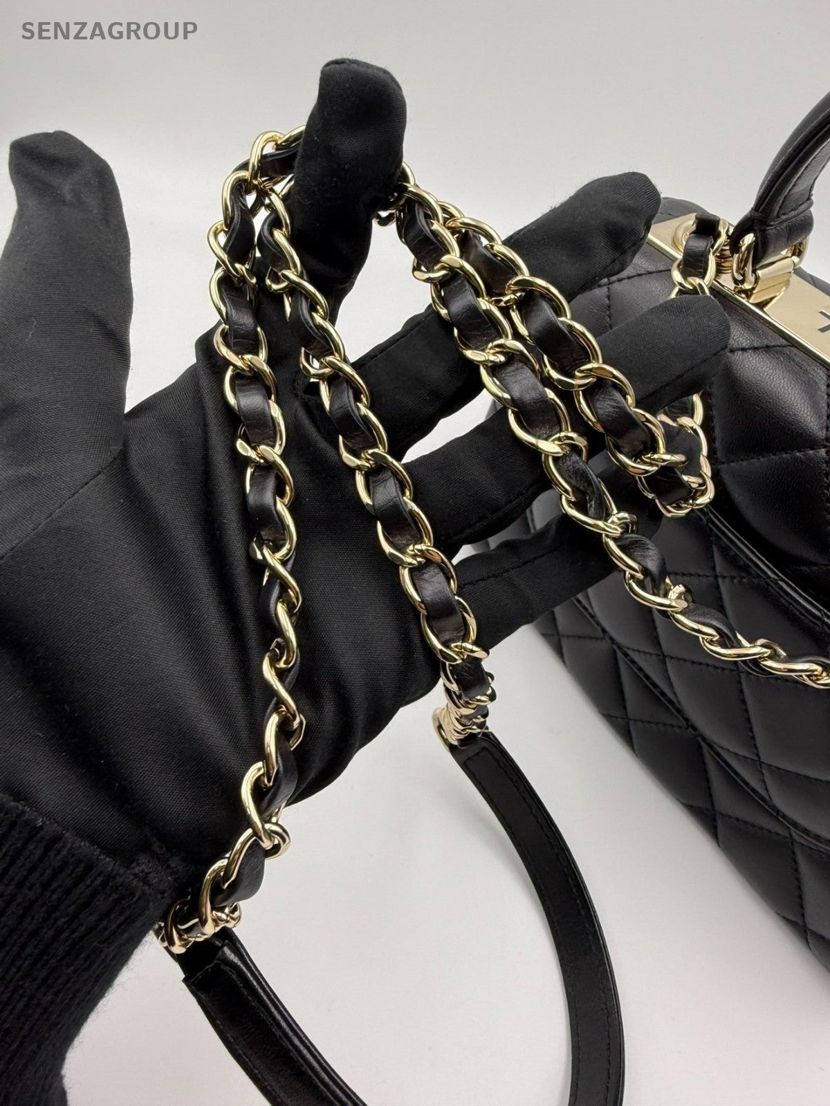Chanel Trendy CC Lambskin Mini Top Handle Shoulder Crossbody Black Gold Women