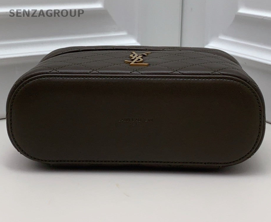 Saint Laurent Gaby Mini Lambskin Crossbody Top Handle Bag Green Gold Women