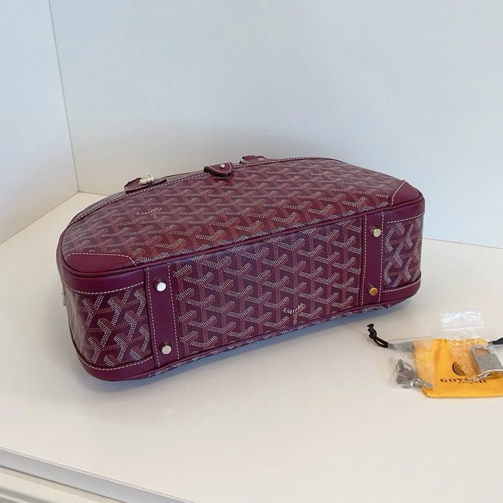 Excellent Goyard Bowling Bag Monogram Top Handle Bag Red Silver Hardware Women