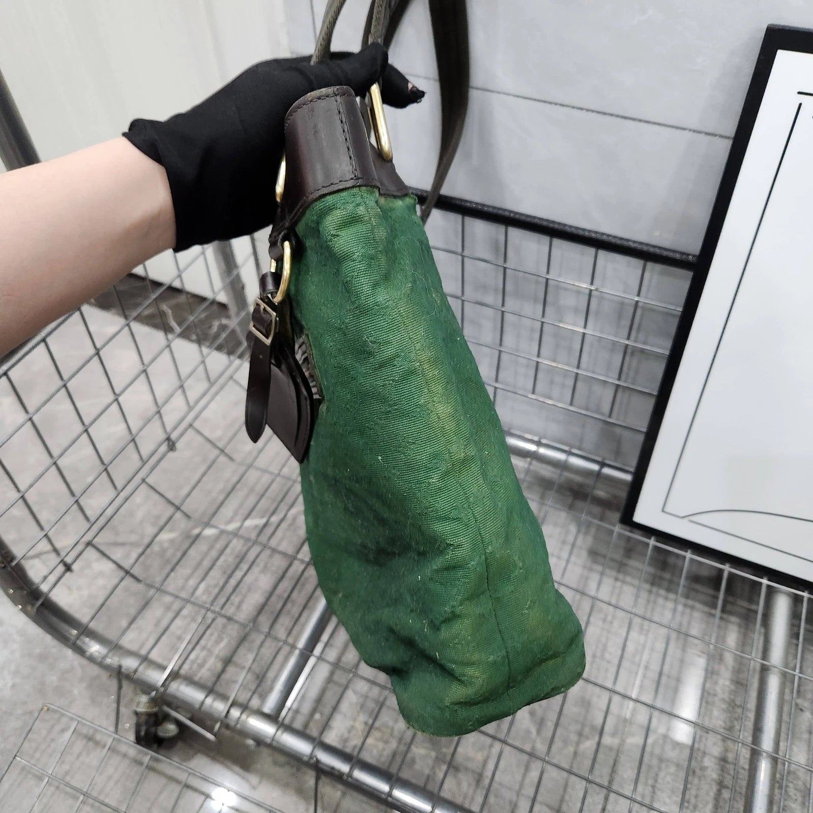 Louis Vuitton Vintage Green Denim Tote Shoulder Bag For Women