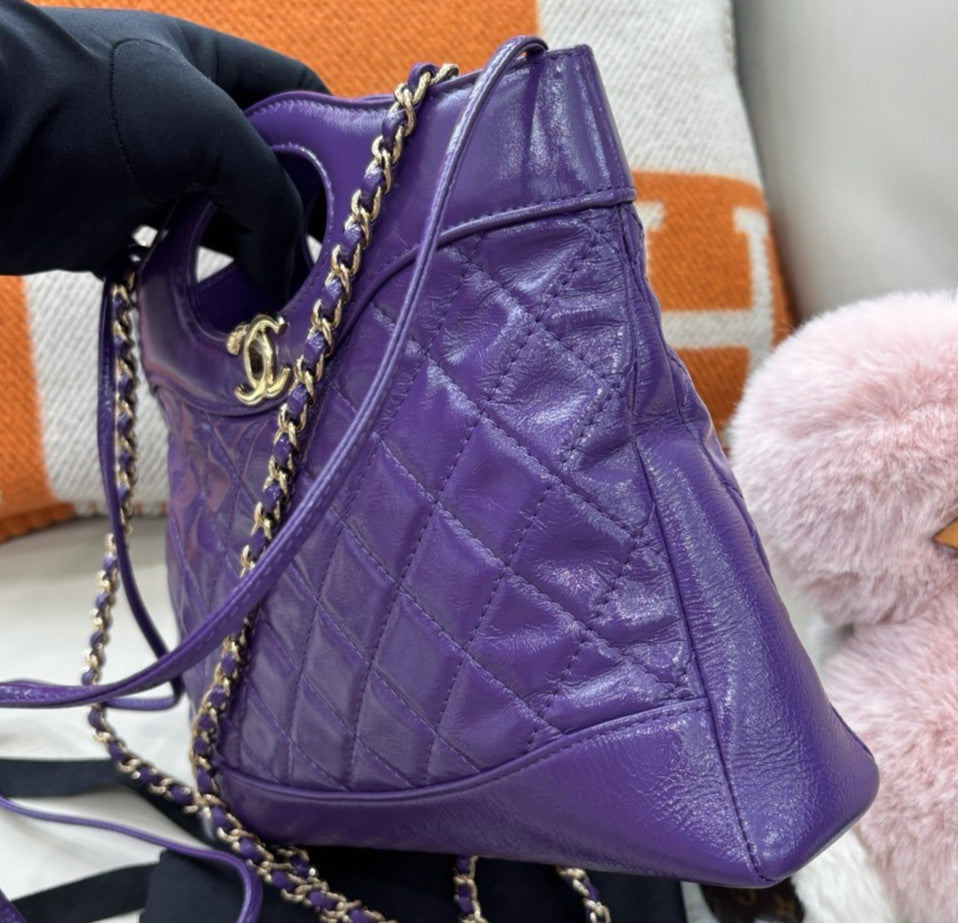 Chanel 31Bag Chain Diamond Shoulder Bag Purple Gold Used Women Classic Fashion