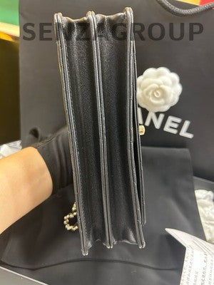 Chanel Quilted Black Gold Shoulder Crossbody Handbag - Women's Classic