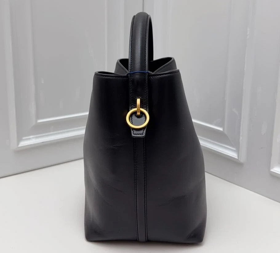 Excellent Saint Laurent LE37 Black Bucket Bag Handbag Crossbody Gold Hardware