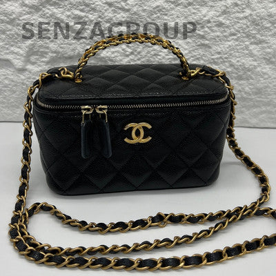 Chanel 22S Vanity Case Black Gold Chain Shoulder Crossbody Bag