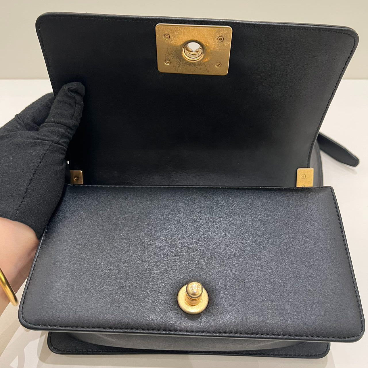 Chanel Le Boy Small Black Gold Chain Shoulder Crossbody Bag Classic