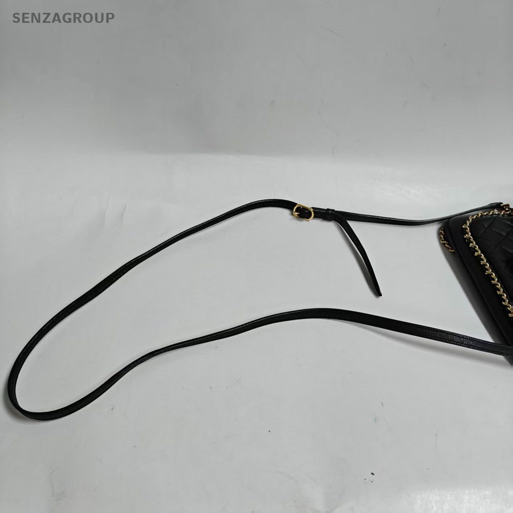Chanel Timeless Chain Shoulder Bag Black Gold Diamond Women Classic Designer