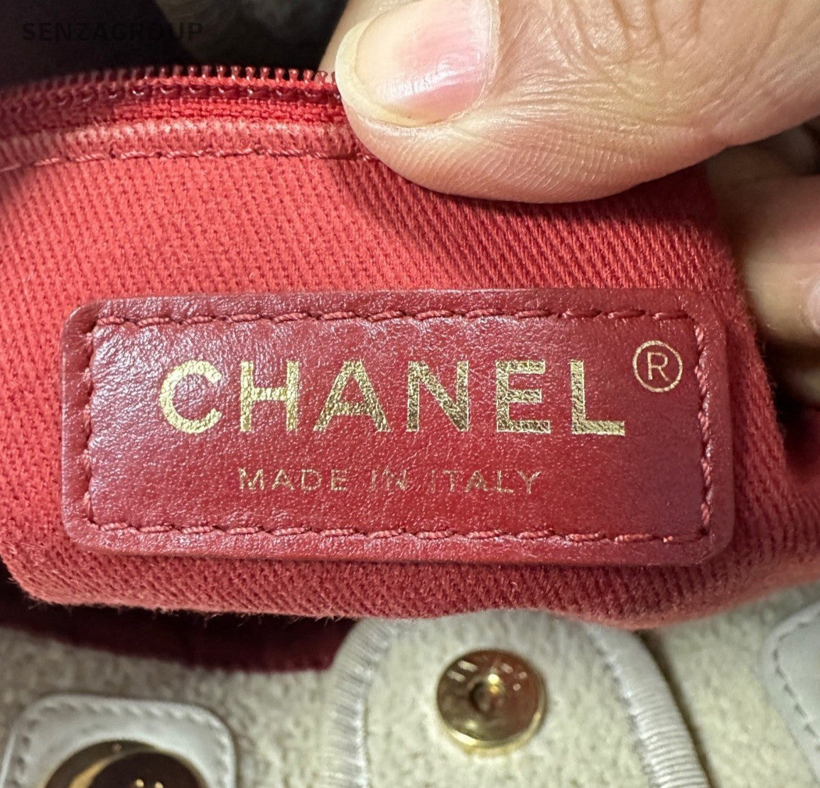 Chanel Classic Knitting Canvas PM Chain Shoulder Bag White Gold Women