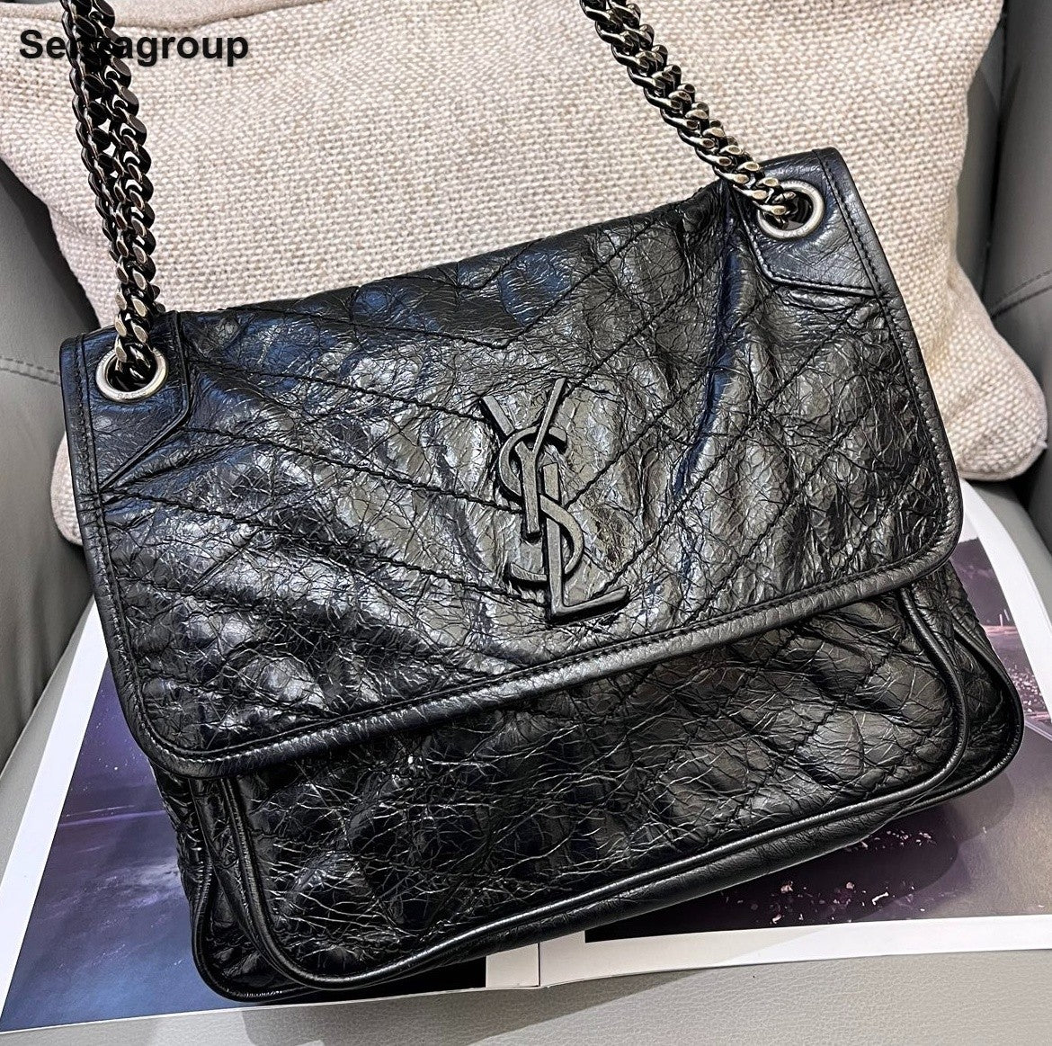 Saint Laurent Niki MM Chain Shoulder Bag Black Silver Women Classic