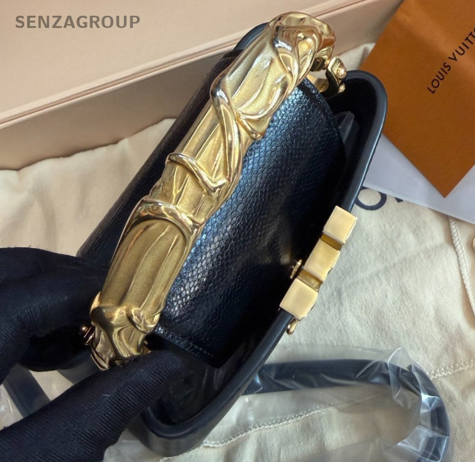Louis Vuitton Capucine Mini Calfskin Top Handle Bag Crossbody Black Gold Women
