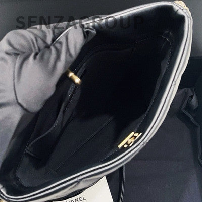 Chanel Black Lambskin Double Chain Pearl Hobo Tote Bag Quilted