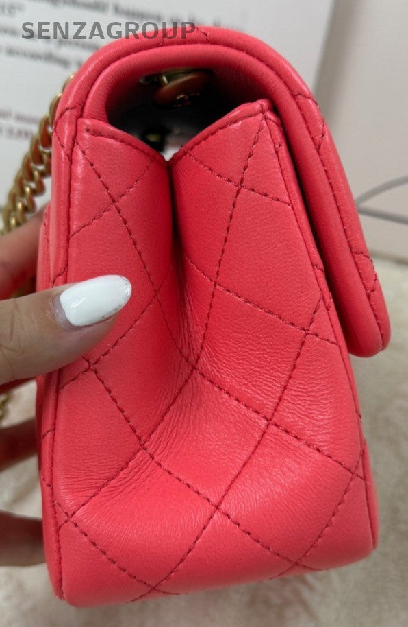 Chanel Classic Flap Chain Shoulder Bag Crossbody Red Gold Diamond Women Designer