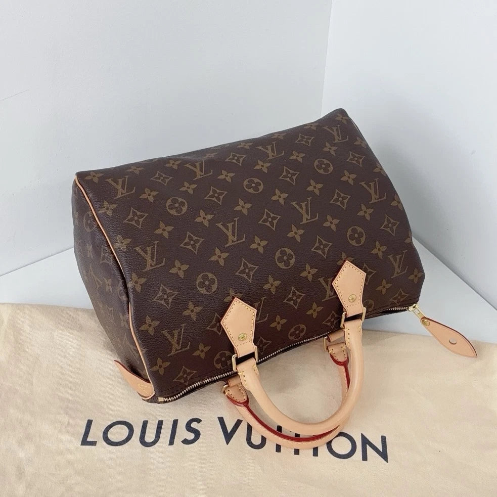 Excellent Louis Vuitton Speedy30 Monogram Canvas Handbag Gold Hardware No Strap