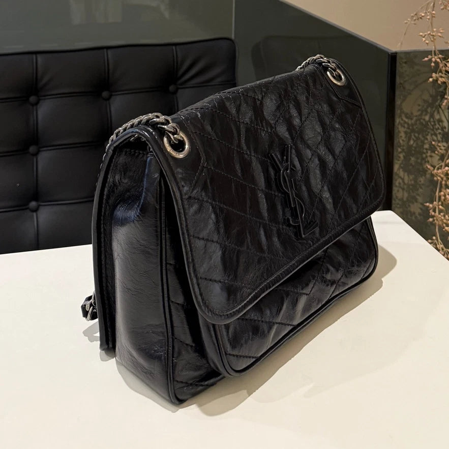 Saint Laurent YSL Niki Medium Chain Shoulder Bag Black Silver