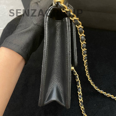 Chanel Quilted Black Gold Pearl Vertical Chain Shoulder Crossbody Bag