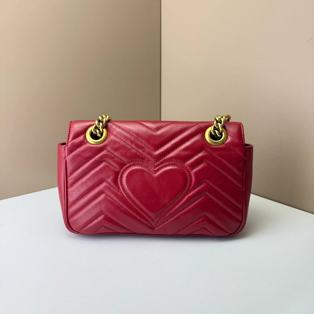 GUCCI Marmont22 Red Gold Chain Shoulder Bag For Women