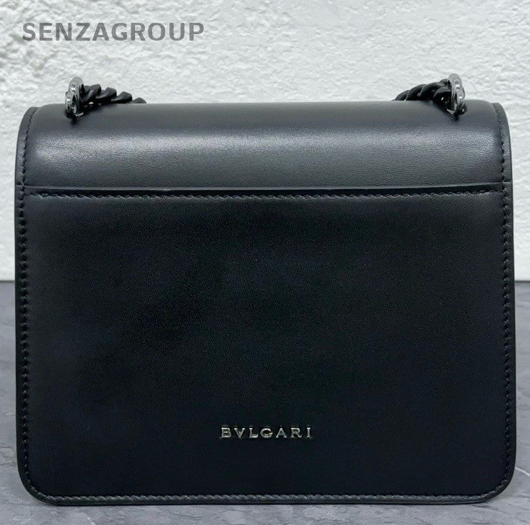 BVLGARI Serpenti Forever Lambskin Shoulder Bag Black Silver Women Designer