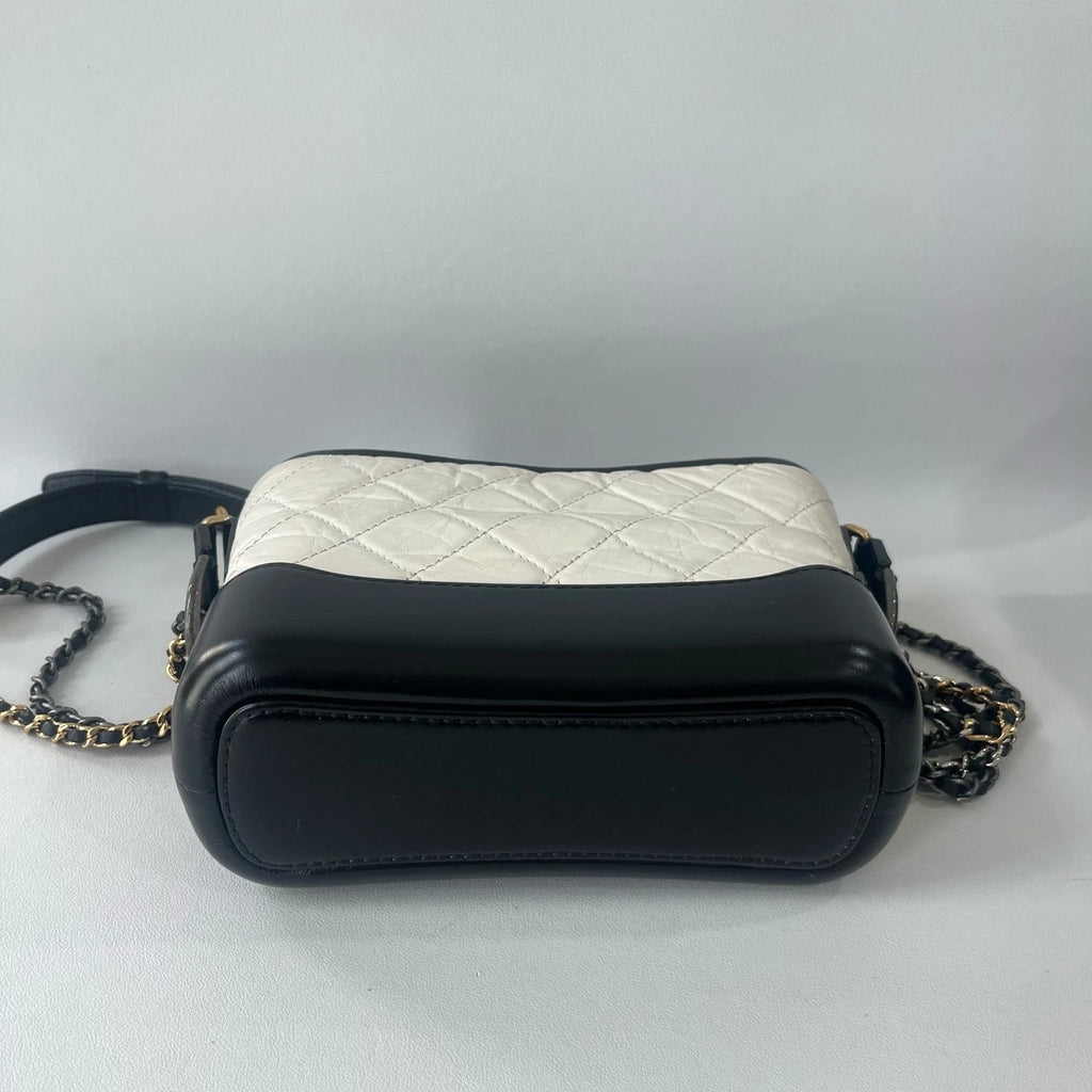 CHANEL Black White Small Calfskin Crossbody Shoulder Bag Women