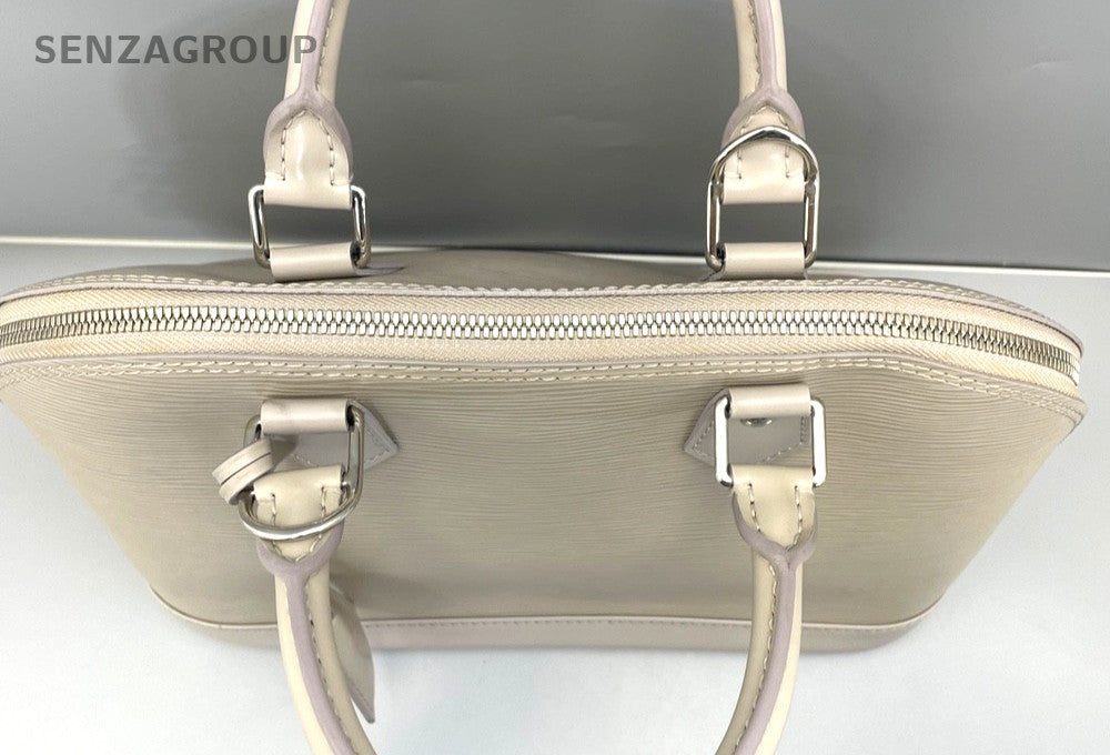 Louis Vuitton Alma MM Epi Leather Top Handle Gray White Handbag Women