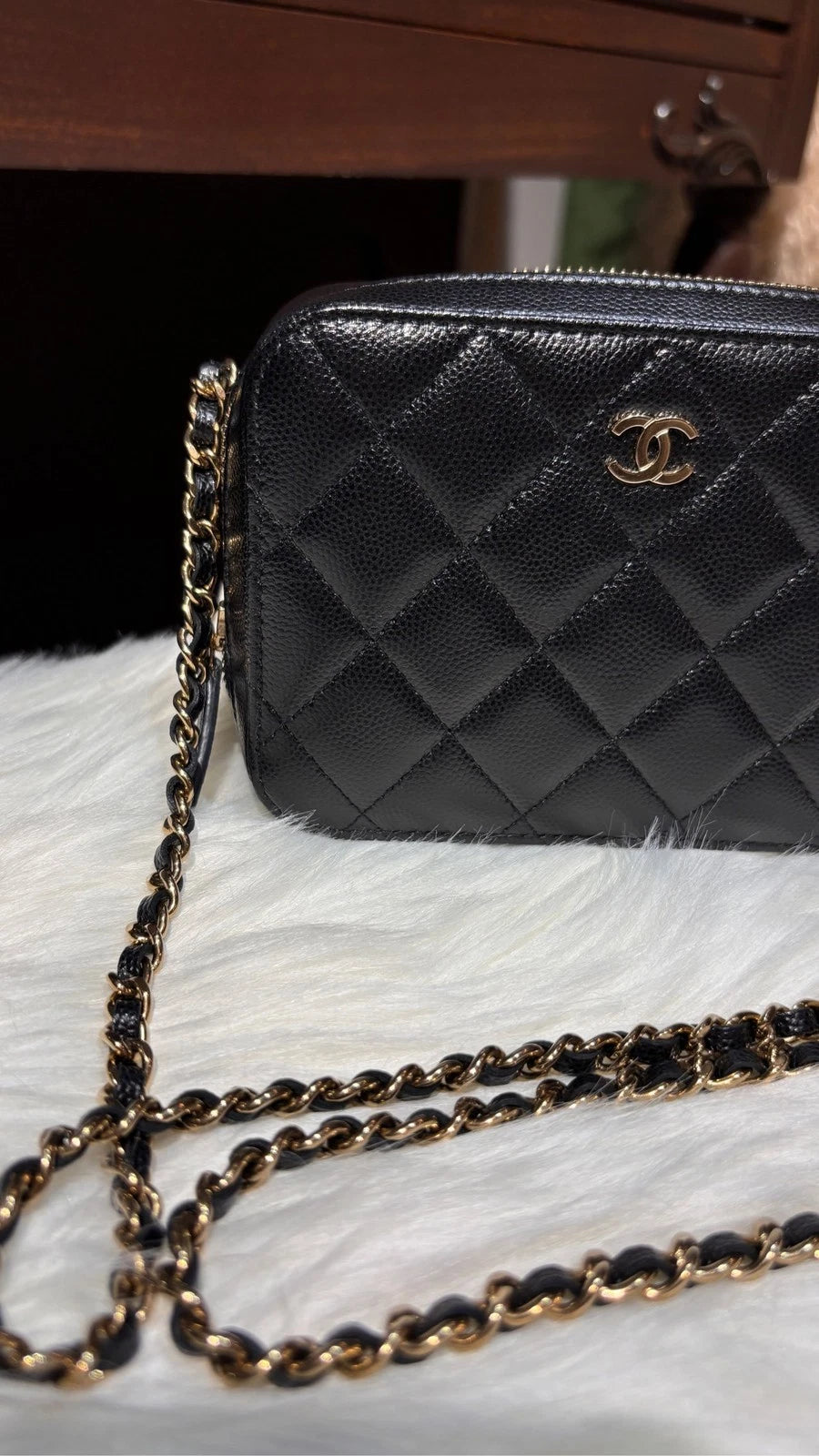 CHANEL Caviar Leather Camera Chain Crossbody Bag For Women