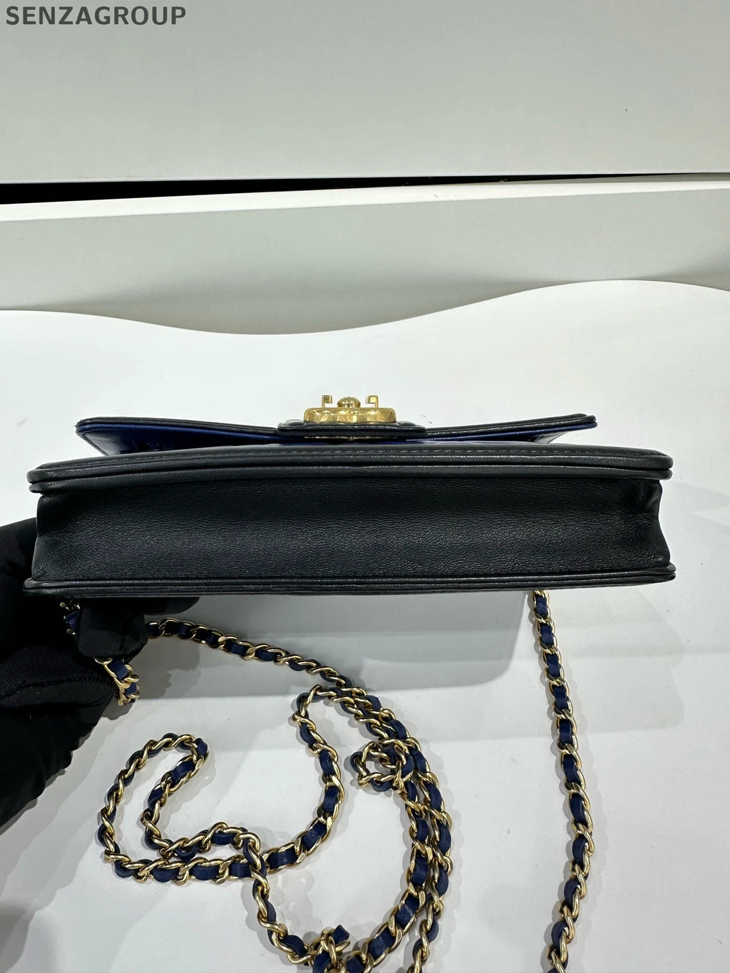 CHANEL Blue Black Colorblock Shoulder Bag Wallet For Women