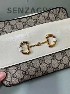 Gucci Horsebit 1955 Shoulder Bag White Gold Classic Women Crossbody