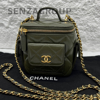 Chanel 22K Duma Mini Cargo Olive Green Box Chain Crossbody Bag Women Classic