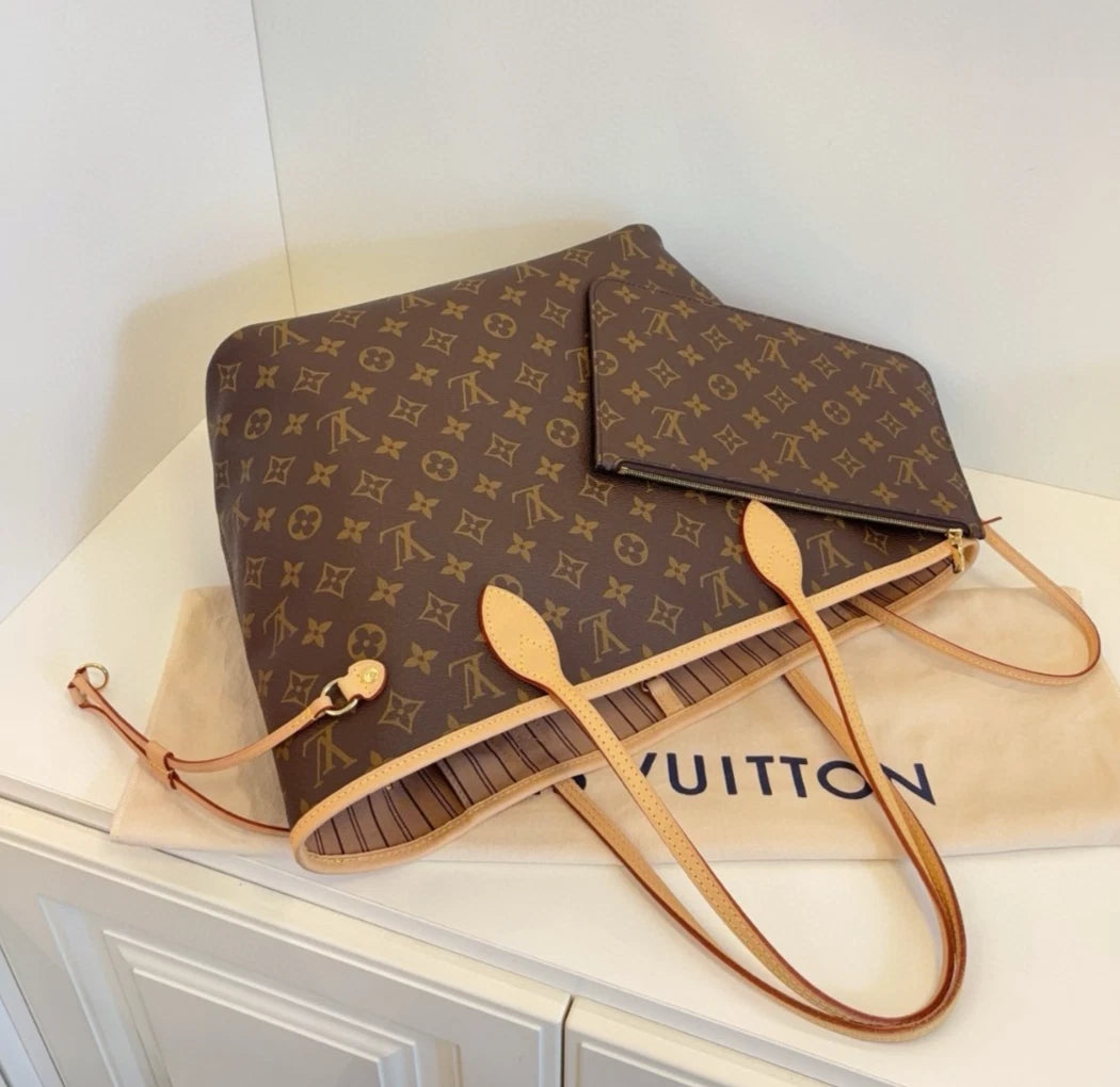 Louis Vuitton Neverfull MM Monogram Canvas Shoulder Bag Brown Women