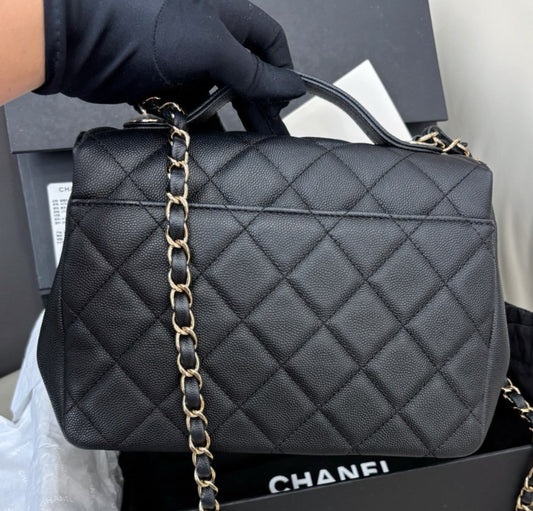 Chanel Affinity Diamond Chain Shoulder Bag Crossbody Black Gold Women Classic