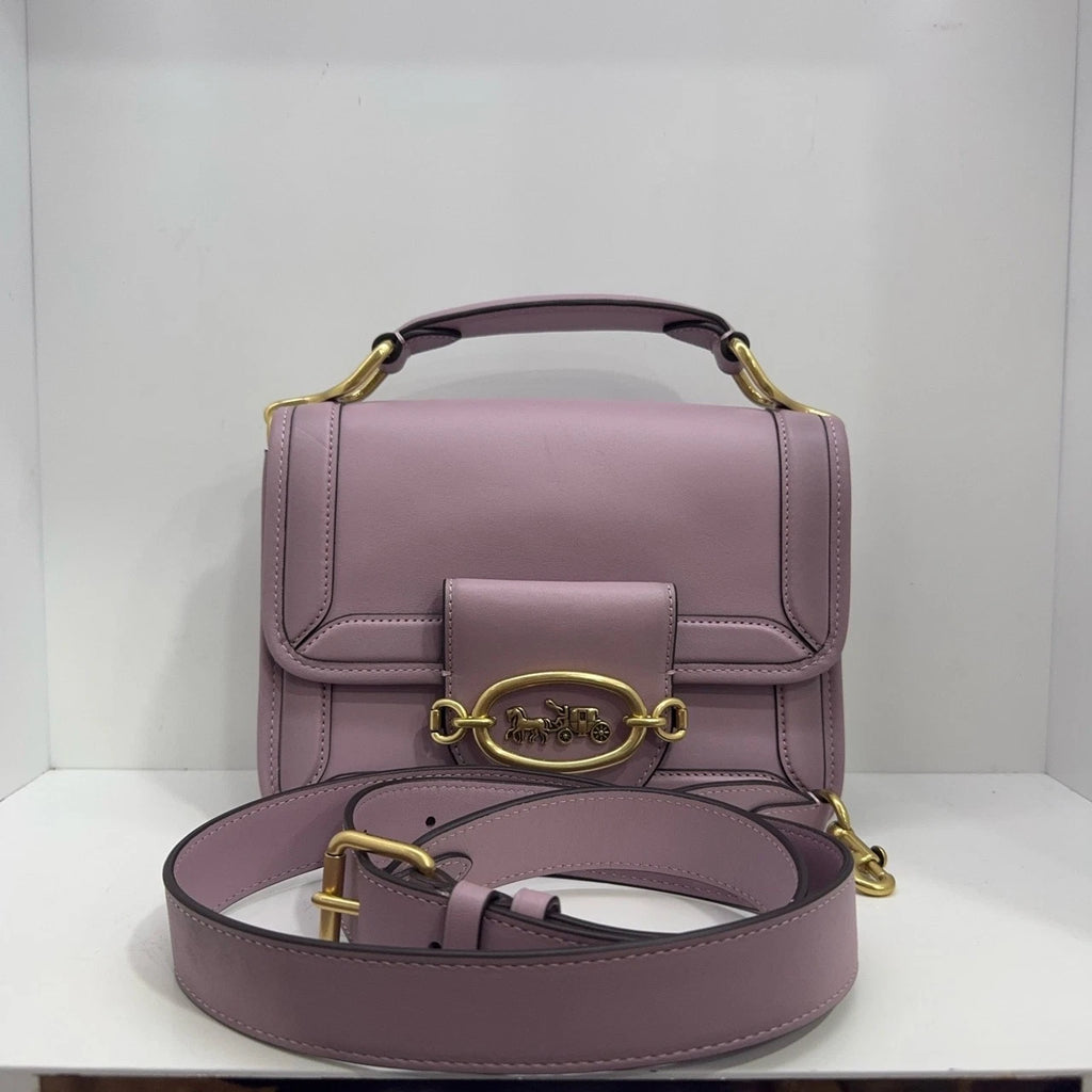 Coach Hero 22 Solid Purple Leather Flap Handbag Crossbody For Women