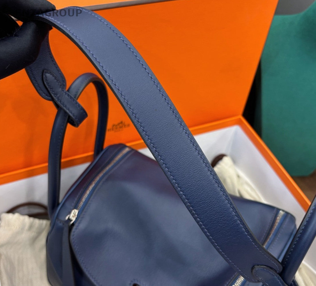 Hermes Lindy26 Swift Leather Top Handle Bag Shoulder Bag Navy Silver Used Women