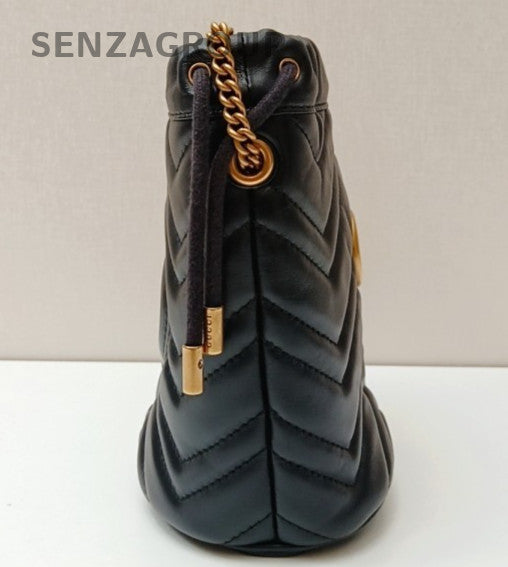 Gucci Bucket Chain Black Gold Crossbody Used Women Classic Fashion