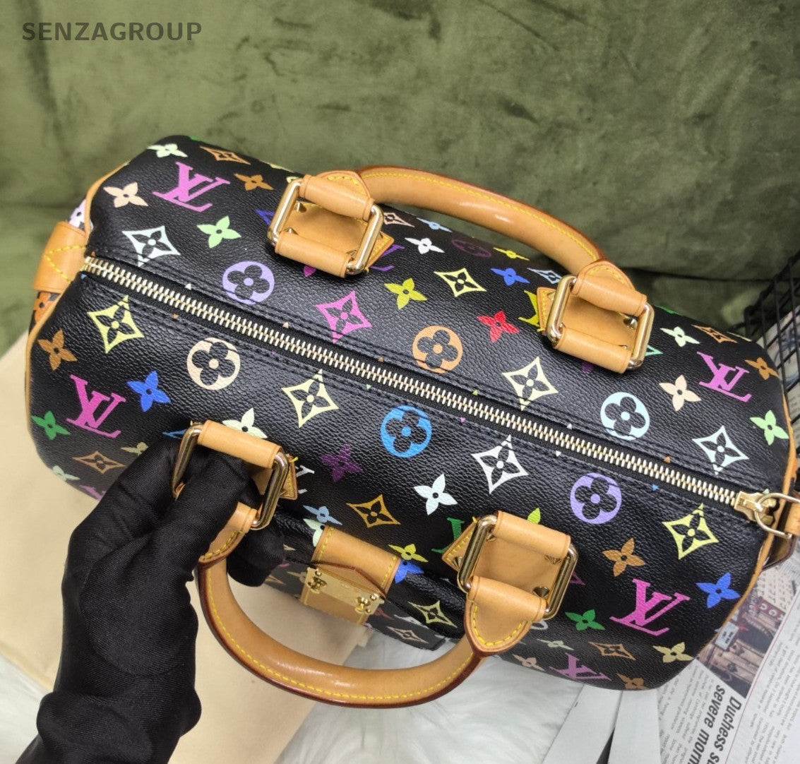 Louis Vuitton Black Multicolore Speedy 30 Top Handle Shoulder Bag Women