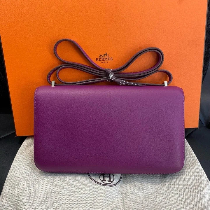 Hermes Constance 2Way Shoulder Bag Crossbody Purple Silver Women Classic D