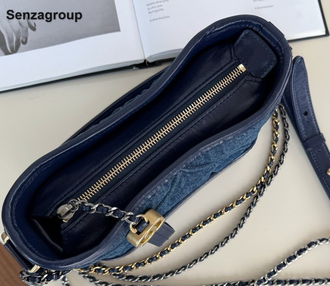 Chanel Gabrielle PM Denim Chain Shoulder Bag Crossbody Blue Gold Women Classic