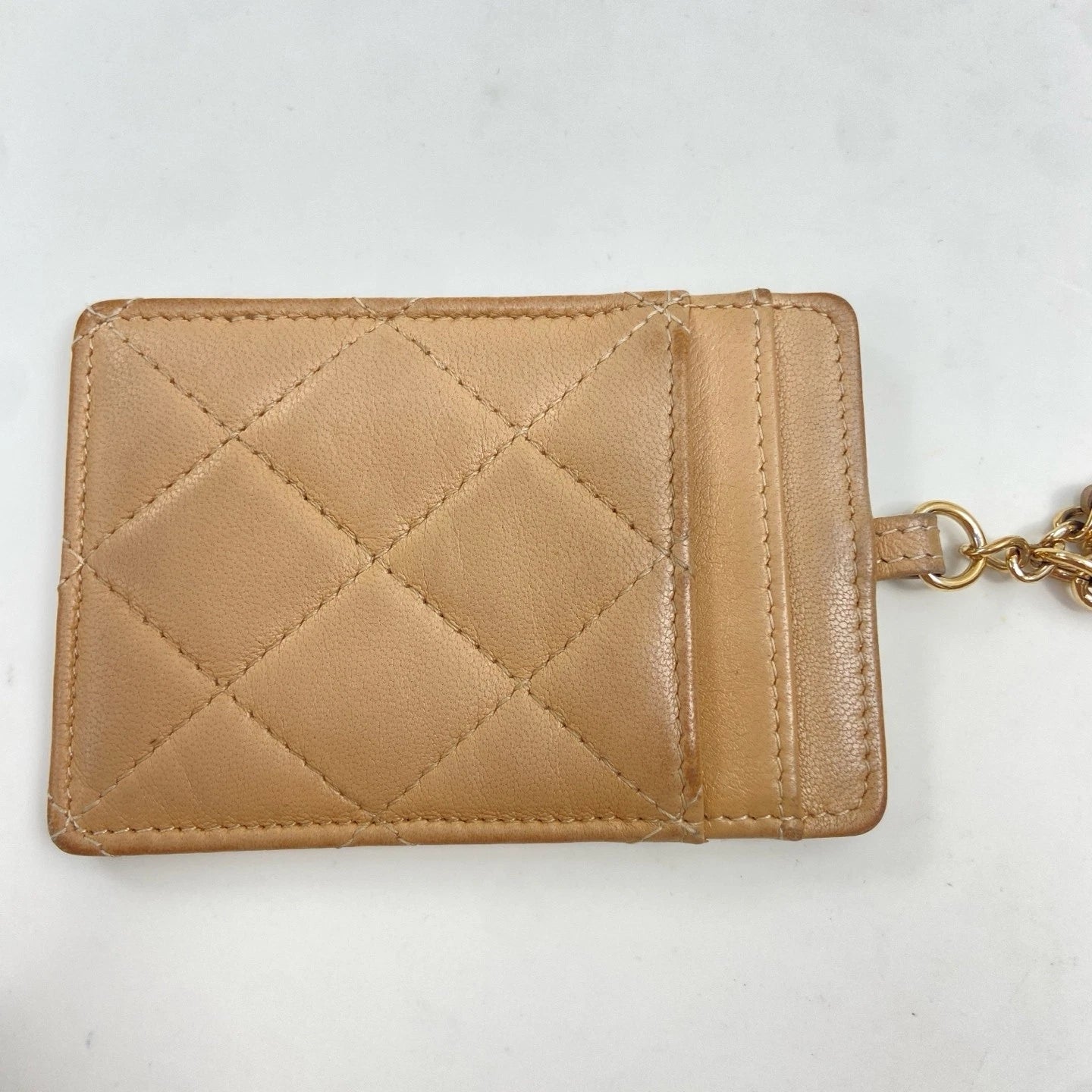 CHANEL Pre-owned Beige Lamskin Chain Card Wallet For Women