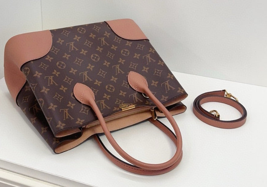 Louis Vuitton Flandrin Monogram Tote 2way Shoulder Handbag Brown Pink Women