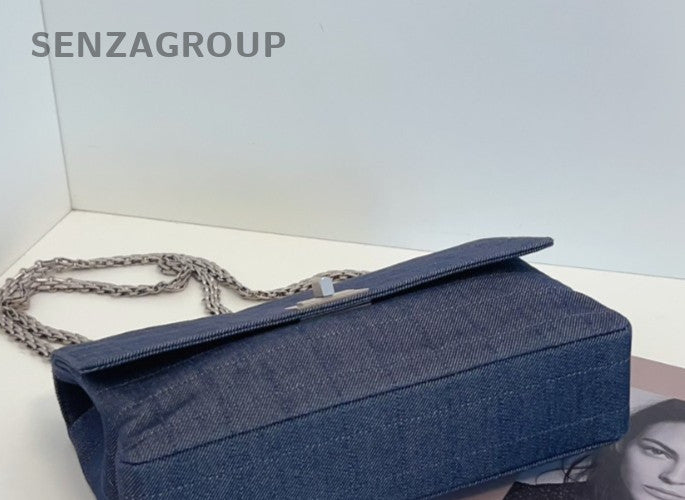 CHANEL 2.55 Denim Chain Shoulder bag Crossbody Women Blue