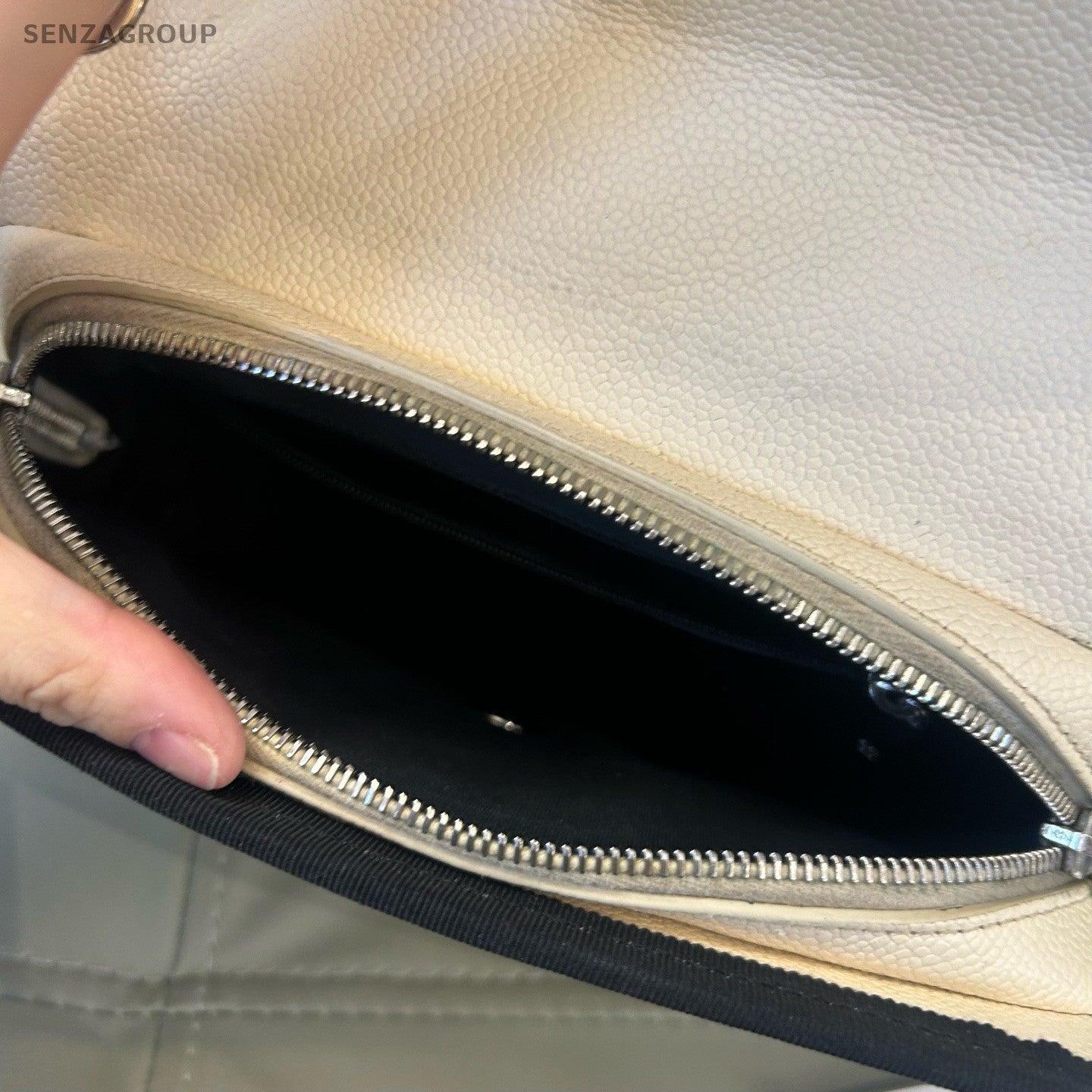 Chanel Diamond Chain Black White Silver Shoulder Bag Used Women Classic