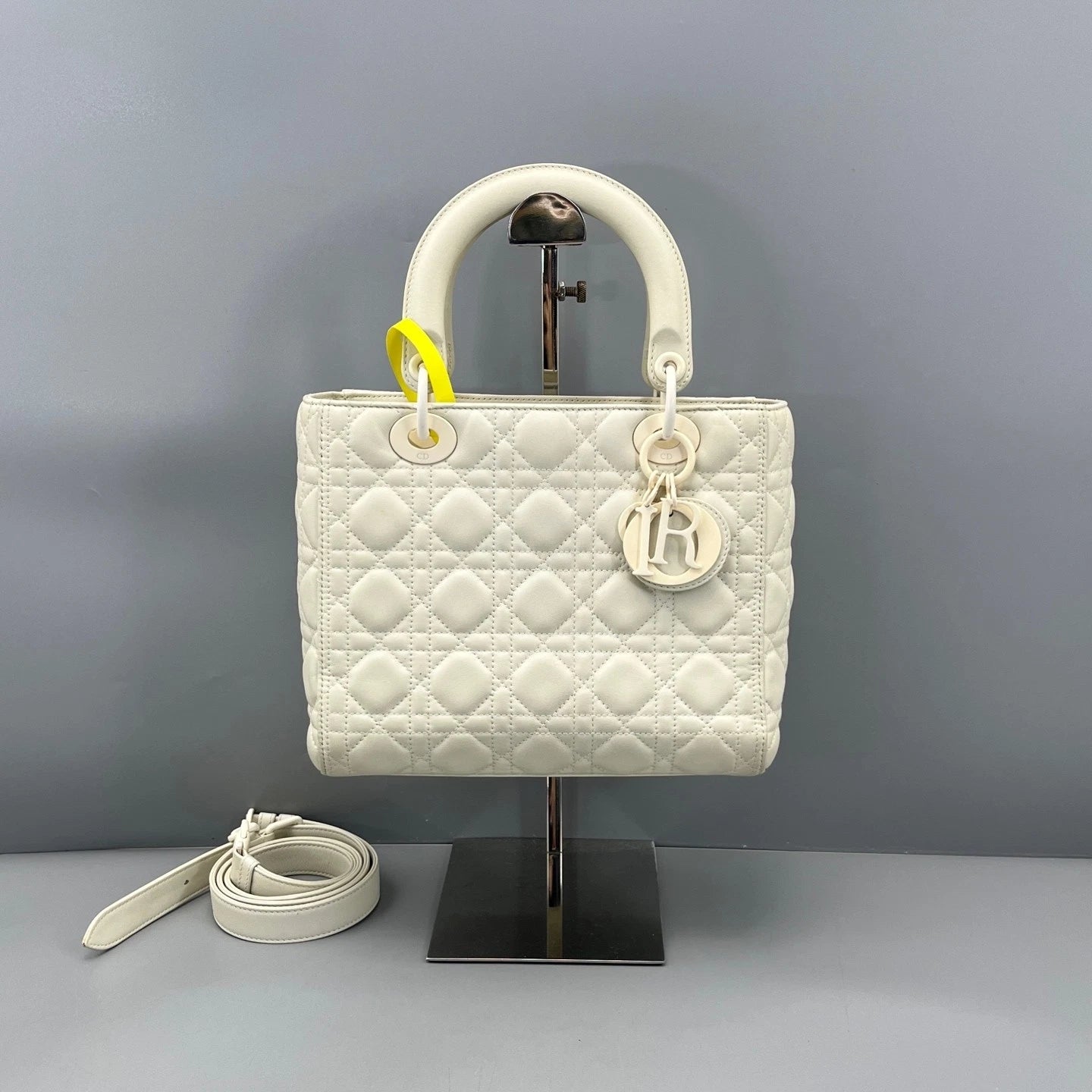 Dior White 5-Grid Lady Dior Top Handle Bag For Women
