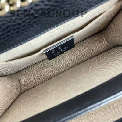Gucci Black Gold GG Marmont Small Flap Bag Chain Shoulder Crossbody