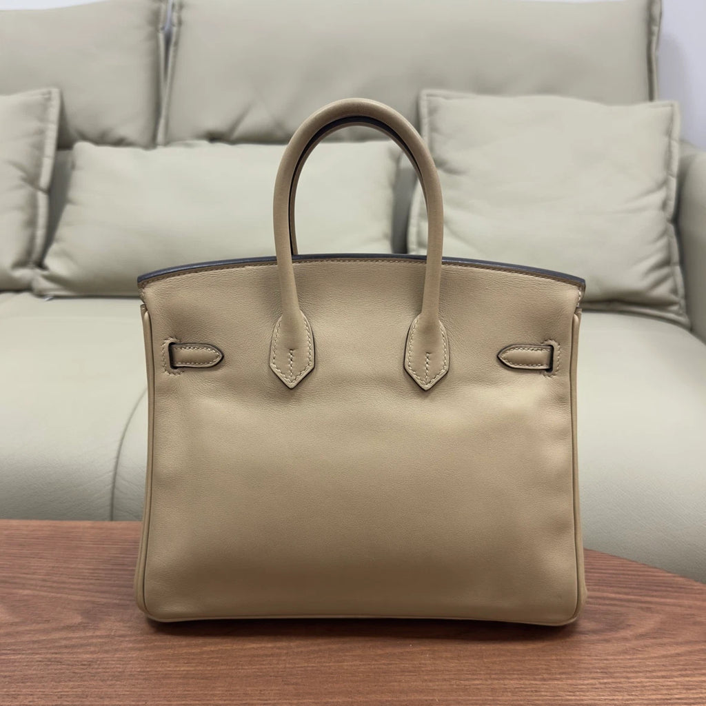 Hermes Birkin25 Swift Top Handle Bag Gray Gold Women Classic Fashion
