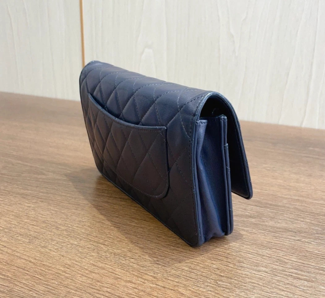 Chanel WOC Diamond Blue Shoulder Bag Crossbody Bag Sliver Hardware Women Classic