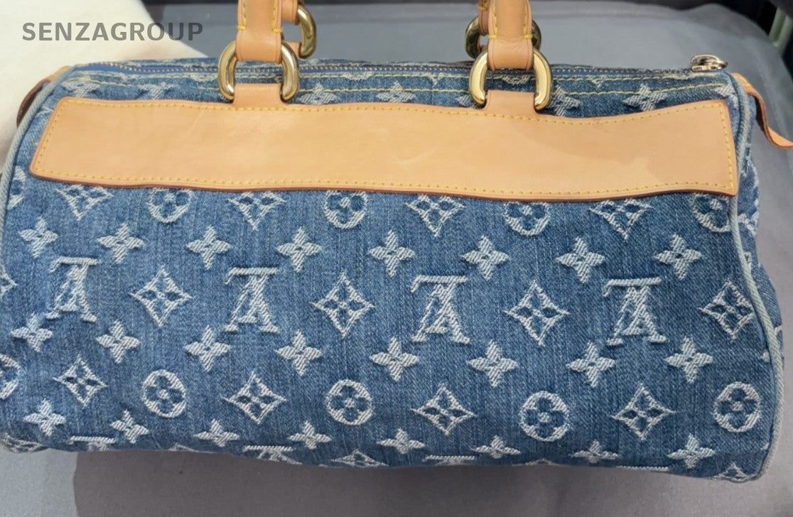 Louis Vuitton Monogram Handbag Blue Yellow Unisex Adults Classic