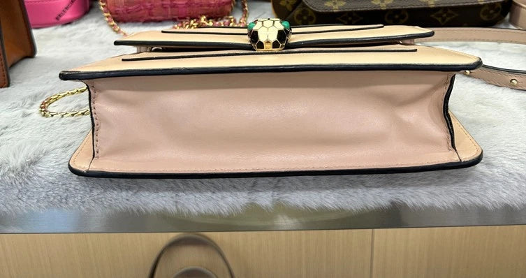 Bvlgari Beige Serpenti Accordion Shoulder Crossbody Bag For Women