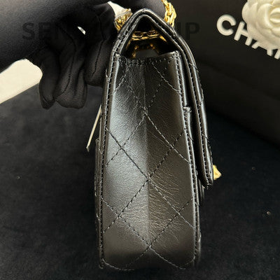 Chanel 2.55 Classic Flap Bag Black Gold Hardware Chain Shoulder Bag