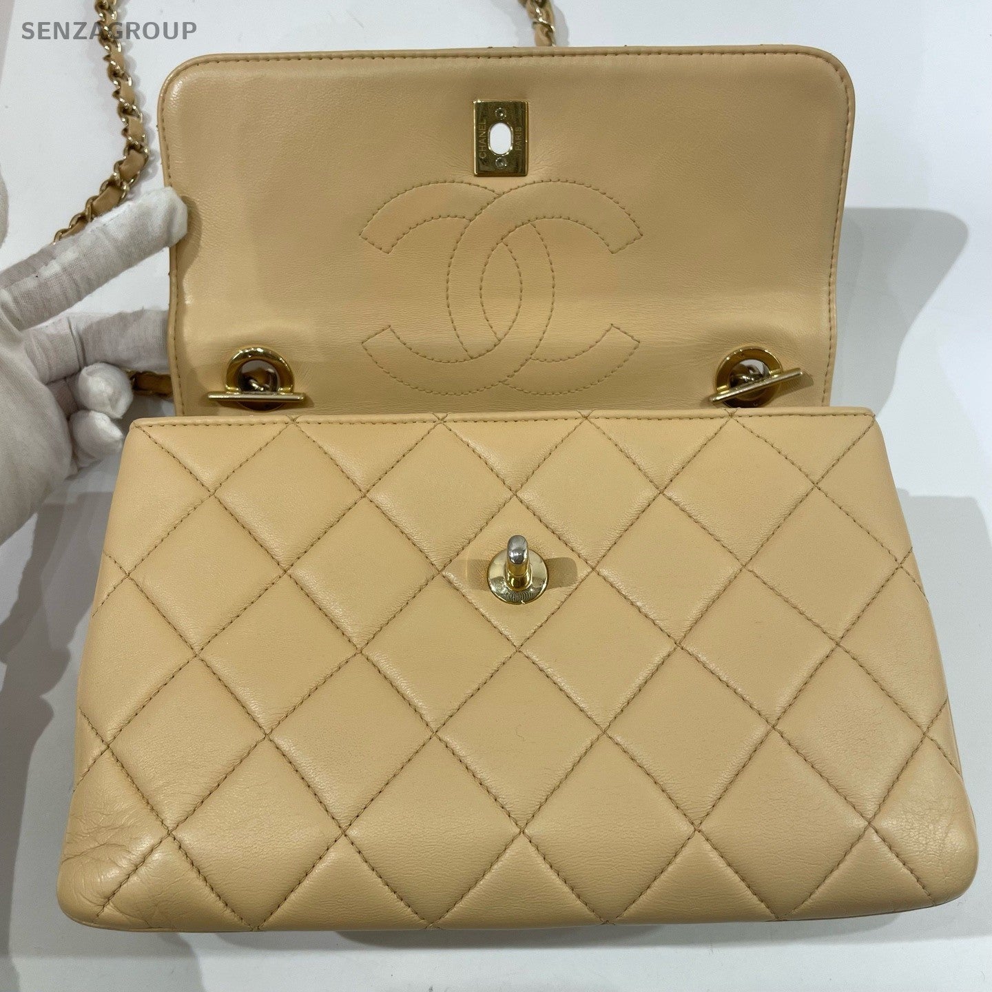 Chanel Trendy CC Diamond Top Handle Bag Chain Crossbody Yellow Gold Women