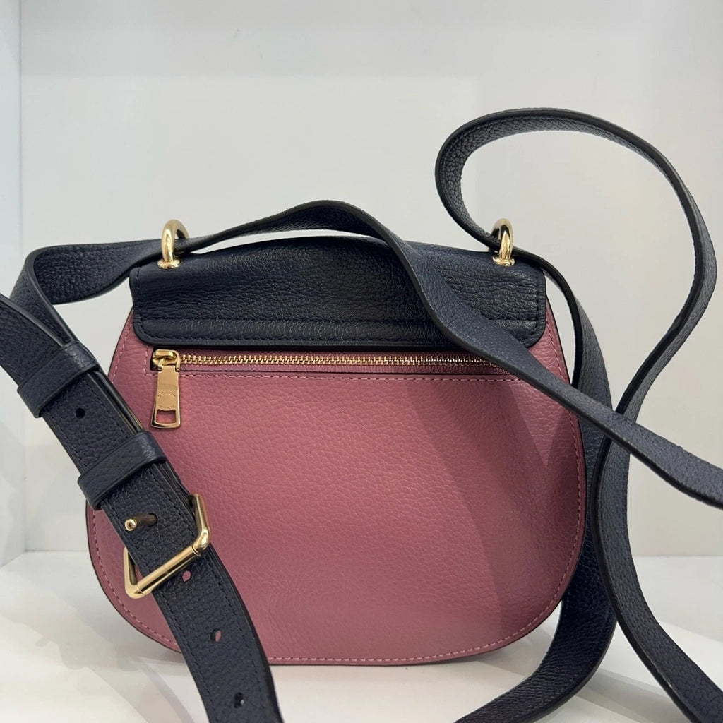 Coach Remi 20 Beige Navy Leather Saddle Crossbody Shoulder Bag For Women
